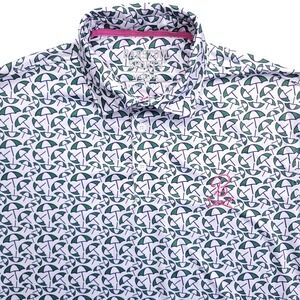Barstool Sports Golf Polo Shirt Medium Umbrellas All Over Print Stretch Mens